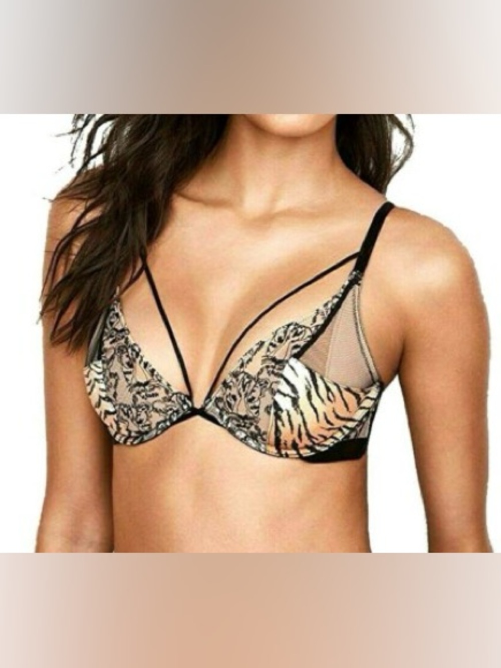 Victoria's Secret Very Sexy Unlined Plunge Lace Underwire Bra with Tiger Print